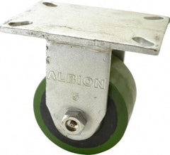 Albion - 5" Diam x 3" Wide x 7" OAH Top Plate Mount Rigid Caster - Polyurethane, 1,530 Lb Capacity, Roller Bearing, 5 x 7-1/4" Plate - Eagle Tool & Supply