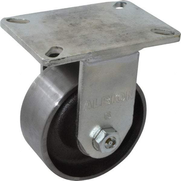 Albion - 6" Diam x 2-1/2" Wide x 8" OAH Top Plate Mount Rigid Caster - Forged Steel, 3,500 Lb Capacity, Roller Bearing, 5 x 7-1/4" Plate - Eagle Tool & Supply
