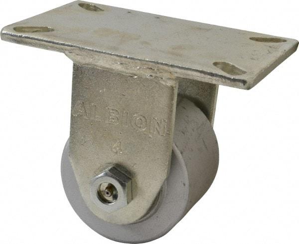 Albion - 4" Diam x 3" Wide x 6" OAH Top Plate Mount Rigid Caster - Cast Iron, 2,000 Lb Capacity, Roller Bearing, 5 x 7-1/4" Plate - Eagle Tool & Supply
