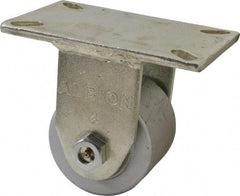 Albion - 4" Diam x 3" Wide x 6" OAH Top Plate Mount Rigid Caster - Cast Iron, 2,000 Lb Capacity, Roller Bearing, 5 x 7-1/4" Plate - Eagle Tool & Supply