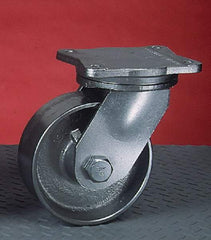 Albion - 6" Diam x 2-1/2" Wide x 8-1/2" OAH Top Plate Mount Rigid Caster - Forged Steel, 5,000 Lb Capacity, Tapered Roller Bearing, 6 x 7-1/2" Plate - Eagle Tool & Supply