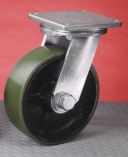 Albion - 10" Diam x 4" Wide x 13" OAH Top Plate Mount Rigid Caster - Forged Steel, 8,000 Lb Capacity, Tapered Roller Bearing, 8-1/2 x 8-1/2" Plate - Eagle Tool & Supply
