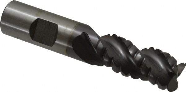 Cleveland - 3/4" Diam, Coarse Pitch, 1-5/8" LOC, 3 Flute Powdered Metal 0.12" Corner Radius Roughing End Mill - TiCN Finish, 3-7/8" OAL, 3/4" Shank Diam, Single End, Centercutting, 42° Helix - Eagle Tool & Supply