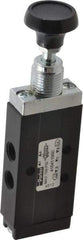 Parker - 0.20 CV Rate, 1/8" NPT Inlet Direct Air 2 Mechanical Spool Valve - 4 Way, 2 Position, 150 Max psi, Button Spring Return - Eagle Tool & Supply