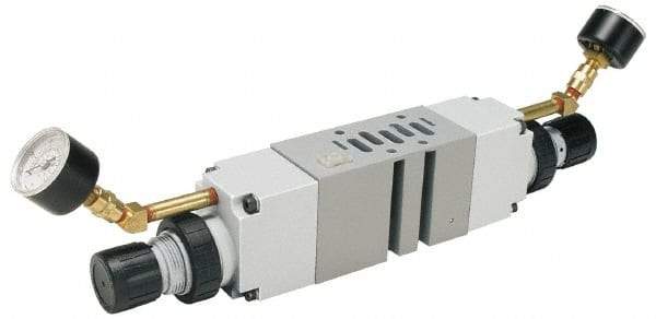 Parker - Zinc Sandwich/Manifold Regulator - 5 to 125 psi Range, 125 Max psi Supply Pressure, 1/4" Gauge Port Thread, 4-1/2" Wide x 10" High - Eagle Tool & Supply