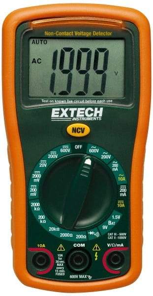 Extech - EX310, CAT III, 600 VAC/VDC, Digital Manual Ranging Multimeter - 200 mOhm, Measures Voltage, Current, Resistance - Eagle Tool & Supply