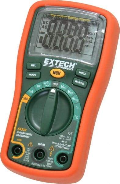 Extech - EX330, CAT III, 600 VAC/VDC, Digital Auto Ranging Multimeter - 40 mOhm, Measures Voltage, Capacitance, Current, Frequency, Resistance, Temperature - Eagle Tool & Supply