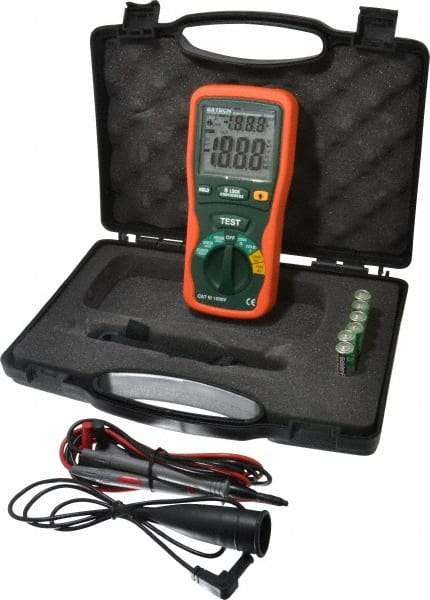 Extech - Digital LCD Display, 2,000 Megohm Electrical Insulation Resistance Tester & Megohmmeter - 1,000 VAC Max Test Voltage, Powered by 1.5V AA Battery - Eagle Tool & Supply