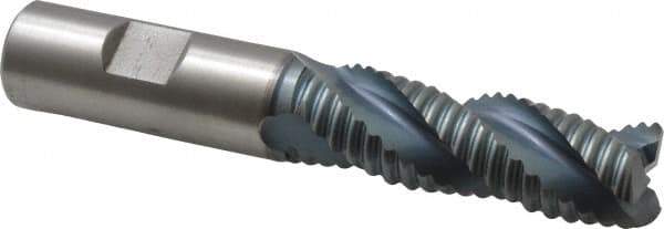 Hertel - 3/4" Diam, Coarse Pitch, 2-1/4" LOC, 3 Flute Cobalt Roughing Square End Mill - TiCN Finish, 4-1/2" OAL, 3/4" Shank Diam, Single End, Centercutting, 37° Helix - Eagle Tool & Supply