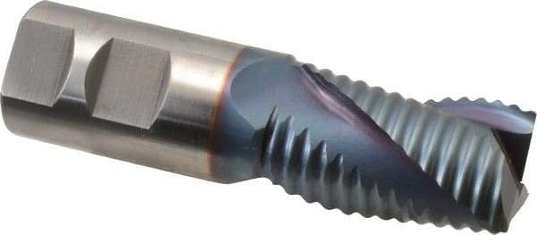 Hertel - 1-1/4" Diam, Coarse Pitch, 2" LOC, 3 Flute Cobalt Roughing Square End Mill - TiCN Finish, 4-1/2" OAL, 1-1/4" Shank Diam, Single End, Centercutting, 37° Helix - Eagle Tool & Supply
