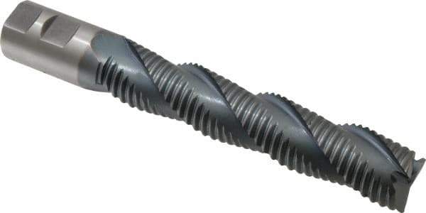 Hertel - 1-1/4" Diam, Coarse Pitch, 6" LOC, 3 Flute Cobalt Roughing Square End Mill - TiCN Finish, 8-1/2" OAL, 1-1/4" Shank Diam, Single End, Centercutting, 37° Helix - Eagle Tool & Supply