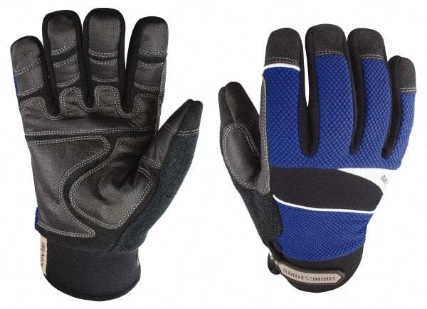 Youngstown - Size M (8), ANSI Cut Lvl 4, Puncture Lvl 3, Abrasion Lvl 4, Kevlar Cut & Puncture Resistant Gloves - Kevlar/Micro Fleece Lining, Hook & Loop Cuff, Blue/Black, Paired - Eagle Tool & Supply