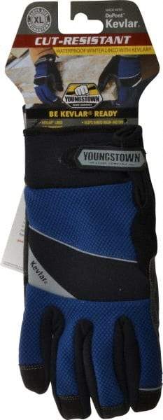 Youngstown - Size XL (10), ANSI Cut Lvl 4, Puncture Lvl 3, Abrasion Lvl 4, Kevlar Cut & Puncture Resistant Gloves - Kevlar/Micro Fleece Lining, Hook & Loop Cuff, Blue/Black, Paired - Eagle Tool & Supply