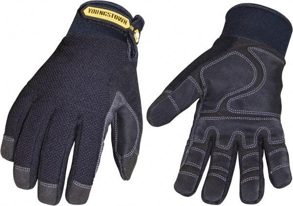 Youngstown - Size L (9) Synthetic Suede Cold Protection & Waterproof Work Gloves - For Mechanic's & Lifting, Uncoated, Hook & Loop Cuff, Full Fingered, Black, Paired - Eagle Tool & Supply