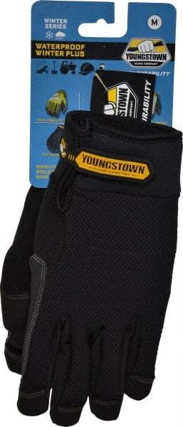 Youngstown - Size M (8) Synthetic Suede Cold Protection & Waterproof Work Gloves - For Mechanic's & Lifting, Uncoated, Hook & Loop Cuff, Full Fingered, Black, Paired - Eagle Tool & Supply