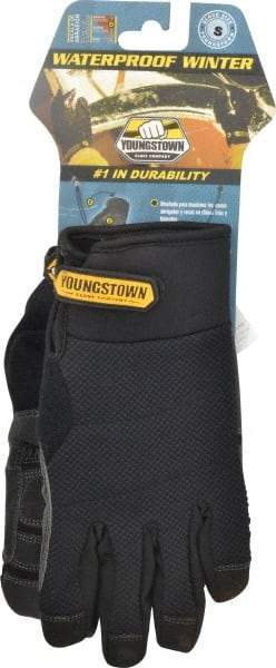 Youngstown - Size S (7) Synthetic Suede Cold Protection & Waterproof Work Gloves - For Mechanic's & Lifting, Uncoated, Hook & Loop Cuff, Full Fingered, Black, Paired - Eagle Tool & Supply