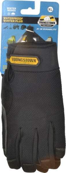 Youngstown - Size XL (10) Synthetic Suede Cold Protection & Waterproof Work Gloves - For Mechanic's & Lifting, Uncoated, Hook & Loop Cuff, Full Fingered, Black, Paired - Eagle Tool & Supply