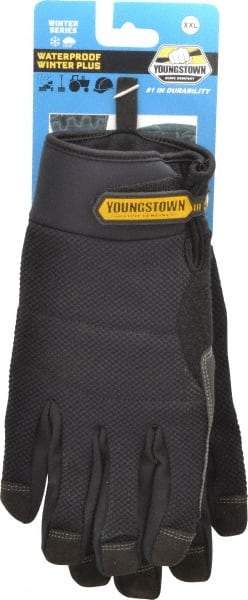 Youngstown - Size 2XL (11) Synthetic Suede Cold Protection & Waterproof Work Gloves - For Mechanic's & Lifting, Uncoated, Hook & Loop Cuff, Full Fingered, Black, Paired - Eagle Tool & Supply