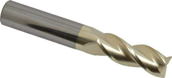 Accupro - 3/8", 3 Flute, Single End, Solid Carbide, 0.02" Corner Radius End Mill - 2-1/2" OAL, 37° Helix, Right Hand Flute, 1" LOC, Right Hand Cut - Eagle Tool & Supply