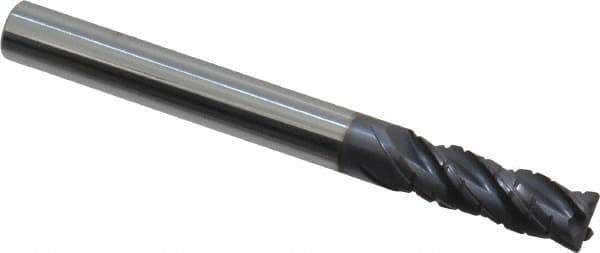 Accupro - 1/4" Diam, 3/4" LOC, 4 Flute Solid Carbide Corner Chamfer Roughing End Mill - AlTiN Finish, 2-1/2" OAL, 1/4" Shank Diam, Single End, 30° Helix - Eagle Tool & Supply