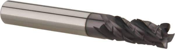 Accupro - 5/16" Diam, 13/16" LOC, 4 Flute Solid Carbide Corner Chamfer Roughing End Mill - AlTiN Finish, 2-1/2" OAL, 5/16" Shank Diam, Single End, 30° Helix - Eagle Tool & Supply