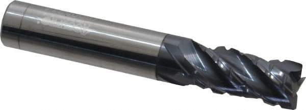 Accupro - 7/16" Diam, 1" LOC, 4 Flute Solid Carbide Corner Chamfer Roughing End Mill - AlTiN Finish, 2-3/4" OAL, 7/16" Shank Diam, Single End, 30° Helix - Eagle Tool & Supply