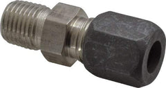 Made in USA - 3/8" OD, Grade 316Stainless Steel Male Connector - -75 to 750°F, 5/8" Hex, Comp x MPT Ends - Eagle Tool & Supply