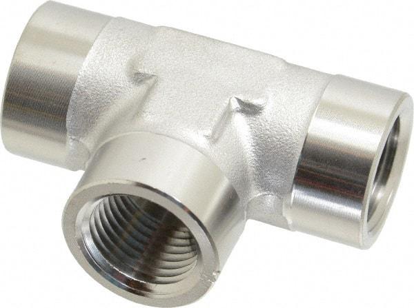 Made in USA - 1/8" Grade 316 Stainless Steel Pipe Tee - FNPTF x FNPTF x FNPTF End Connections - Eagle Tool & Supply