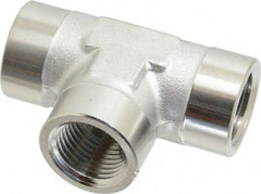 Made in USA - 1-1/4" Grade 316 Stainless Steel Pipe Tee - FNPT End Connections, 1,500 psi - Eagle Tool & Supply
