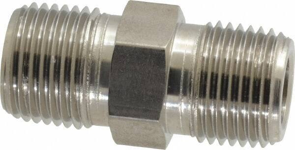 Made in USA - 1/2" Grade 316 Stainless Steel Pipe Hex Nipple - MNPTF x MNPTF End Connections - Eagle Tool & Supply
