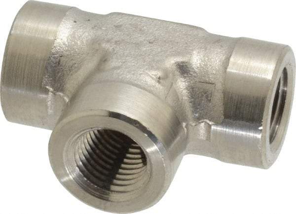 Made in USA - 1/4" Grade 316 Stainless Steel Pipe Tee - FNPTF x FNPTF x FNPTF End Connections - Eagle Tool & Supply