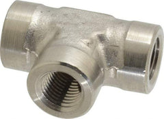 Made in USA - 1/4" Grade 316 Stainless Steel Pipe Tee - FNPTF x FNPTF x FNPTF End Connections - Eagle Tool & Supply