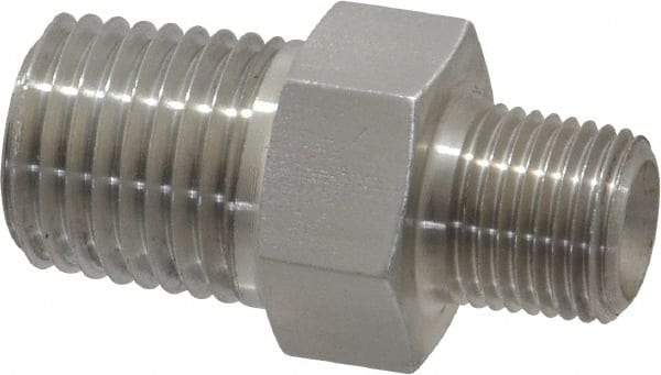 Made in USA - 1/4 x 1/8" Grade 316 Stainless Steel Pipe Hex Nipple - MNPTF x MNPTF End Connections - Eagle Tool & Supply