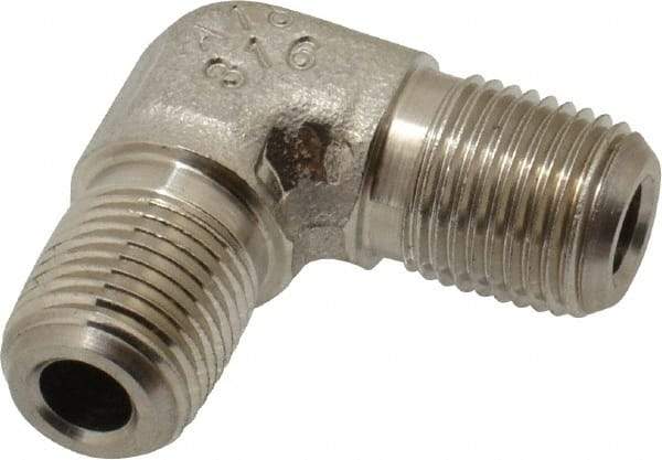 Made in USA - 1/8" Grade 316 Stainless Steel Pipe 90° Male Elbow - MNPTF x MNPTF End Connections - Eagle Tool & Supply