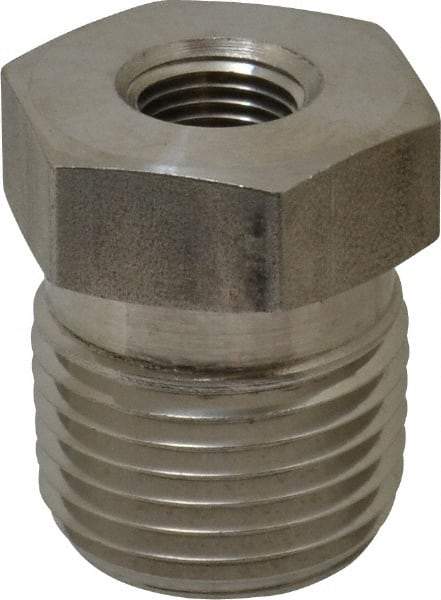 Made in USA - 1/2 x 1/8" Grade 316 Stainless Steel Pipe Hex Bushing - MNPTF x FNPTF End Connections - Eagle Tool & Supply