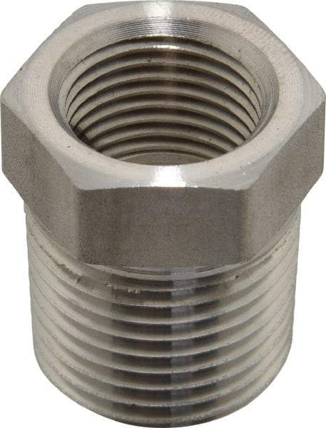 Made in USA - 1/2 x 3/8" Grade 316 Stainless Steel Pipe Hex Bushing - MNPTF x FNPTF End Connections - Eagle Tool & Supply
