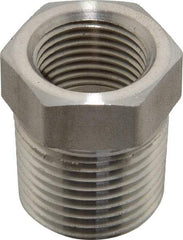 Made in USA - 1/2 x 3/8" Grade 316 Stainless Steel Pipe Hex Bushing - MNPTF x FNPTF End Connections - Eagle Tool & Supply