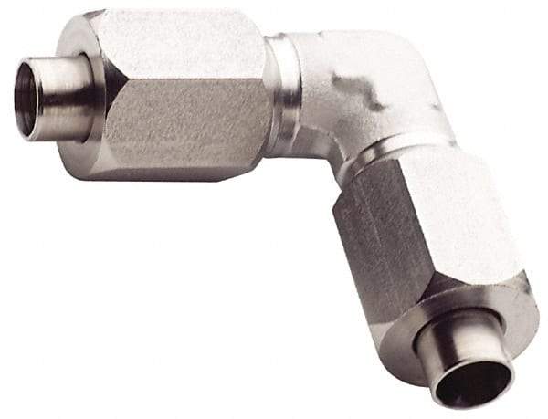 Made in USA - 1-1/4" Tube OD, 37° Stainless Steel Flared Tube Union Elbow - 1-5/8-12 UNF, Flare x Flare Ends - Eagle Tool & Supply