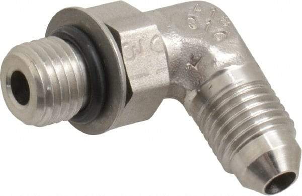 Made in USA - 1" Tube OD, 37° Stainless Steel Flared Tube Straight Thread Elbow - 1-5/16-12 UNF, Flared to Male SAE O-Ring Ends - Eagle Tool & Supply