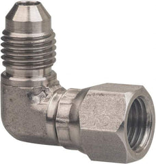 Made in USA - 1" Tube OD, 37° Stainless Steel Flared Tube Female Elbow - 1-5/16-12 UNF, Flared to Female JIC Swivel , 90° Ends - Eagle Tool & Supply