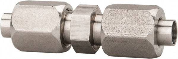 Made in USA - 5/8" Tube OD, 37° Stainless Steel Flared Tube Union - 7/8-14 UNF, Flare x Flare Ends - Eagle Tool & Supply