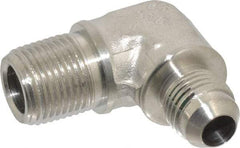 Made in USA - 3/8" Tube OD, 37° Stainless Steel Flared Tube Male Elbow - 3/8-18 NPTF, Flare x MNPTF Ends - Eagle Tool & Supply