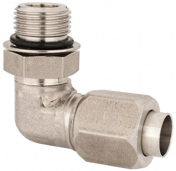 Made in USA - 1/2" Tube OD, 37° Stainless Steel Flared Tube Male Elbow - 3/4-16 UNF, Flared to Male SAE O-Ring, 90° Ends - Eagle Tool & Supply
