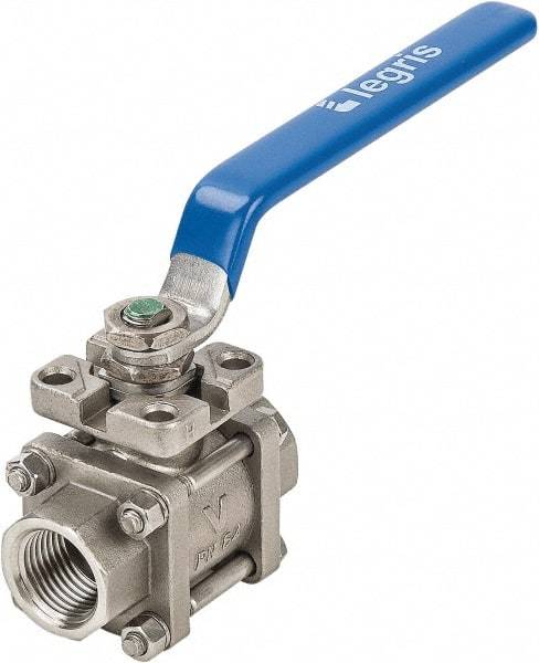 Legris - 1/2" Pipe, Full Port, Stainless Steel Standard Ball Valve - 3 Piece, Inline - One Way Flow, FBSPP x FBSPP Ends, Lever Handle, 696 WOG - Eagle Tool & Supply
