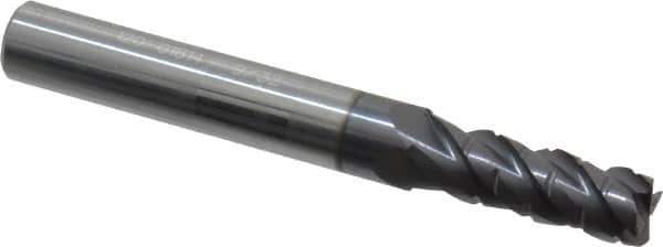ProMax - 9/32" Diam, 3/4" LOC, 4 Flute Solid Carbide Roughing & Finishing Corner Radius End Mill - AlTiN Finish, 2-1/2" OAL, 5/16" Shank Diam, Straight Shank, 40° Helix, Centercutting, Regular Length - Eagle Tool & Supply