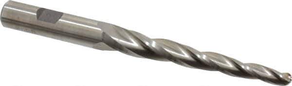 Made in USA - 2° Taper Angle per Side, 1/4" Small End Diam, 3-1/4" LOC, High Speed Steel 3 Flute Tapered Ball End Mill - 5-1/2" OAL, 1/2" Shank Diam - Eagle Tool & Supply