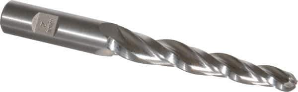 Made in USA - 2° Taper Angle per Side, 3/8" Small End Diam, 3-1/4" LOC, High Speed Steel 3 Flute Tapered Ball End Mill - 5-1/2" OAL, 5/8" Shank Diam - Eagle Tool & Supply