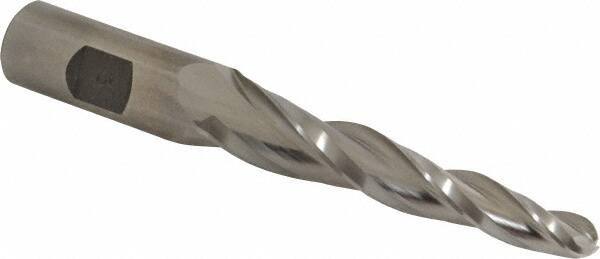 Made in USA - 3° Taper Angle per Side, 3/8" Small End Diam, 3-1/4" LOC, High Speed Steel 3 Flute Tapered Ball End Mill - 5-1/2" OAL, 3/4" Shank Diam - Eagle Tool & Supply