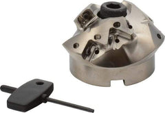 Seco - 3.126" Cut Diam, 1" Arbor Hole, 0.866" Max Depth of Cut, 45° Indexable Chamfer & Angle Face Mill - 9 Inserts, XO.. 1204 Insert, Right Hand Cut, 3 Flutes, Through Coolant, Series R220.49 - Eagle Tool & Supply