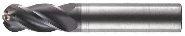 RobbJack - 12mm Diam, 25mm LOC, 4 Flute Solid Carbide Ball End Mill - AlTiN Finish, Single End, 83mm OAL, 12mm Shank Diam, Spiral Flute - Eagle Tool & Supply